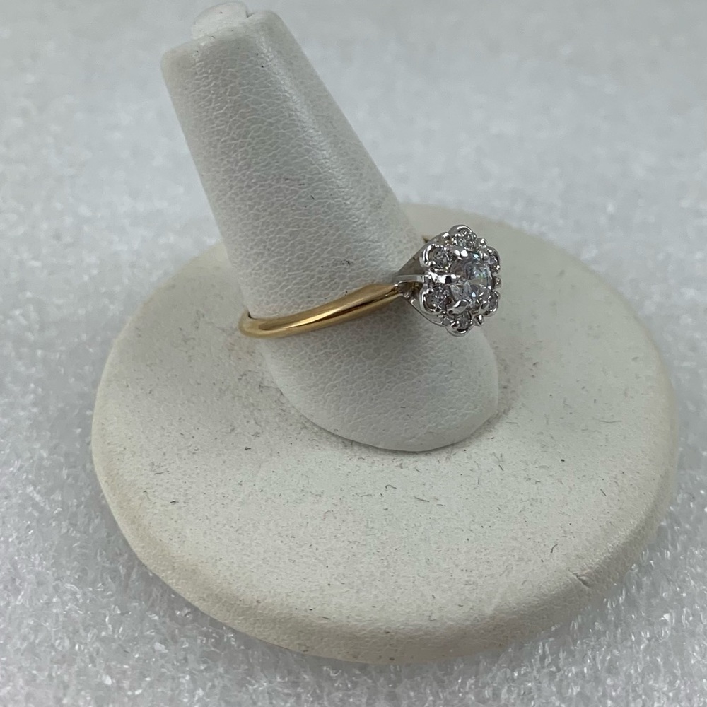 Gold and Silver Floral Cluster Ring with Clear Stones - Picture 3 of 5